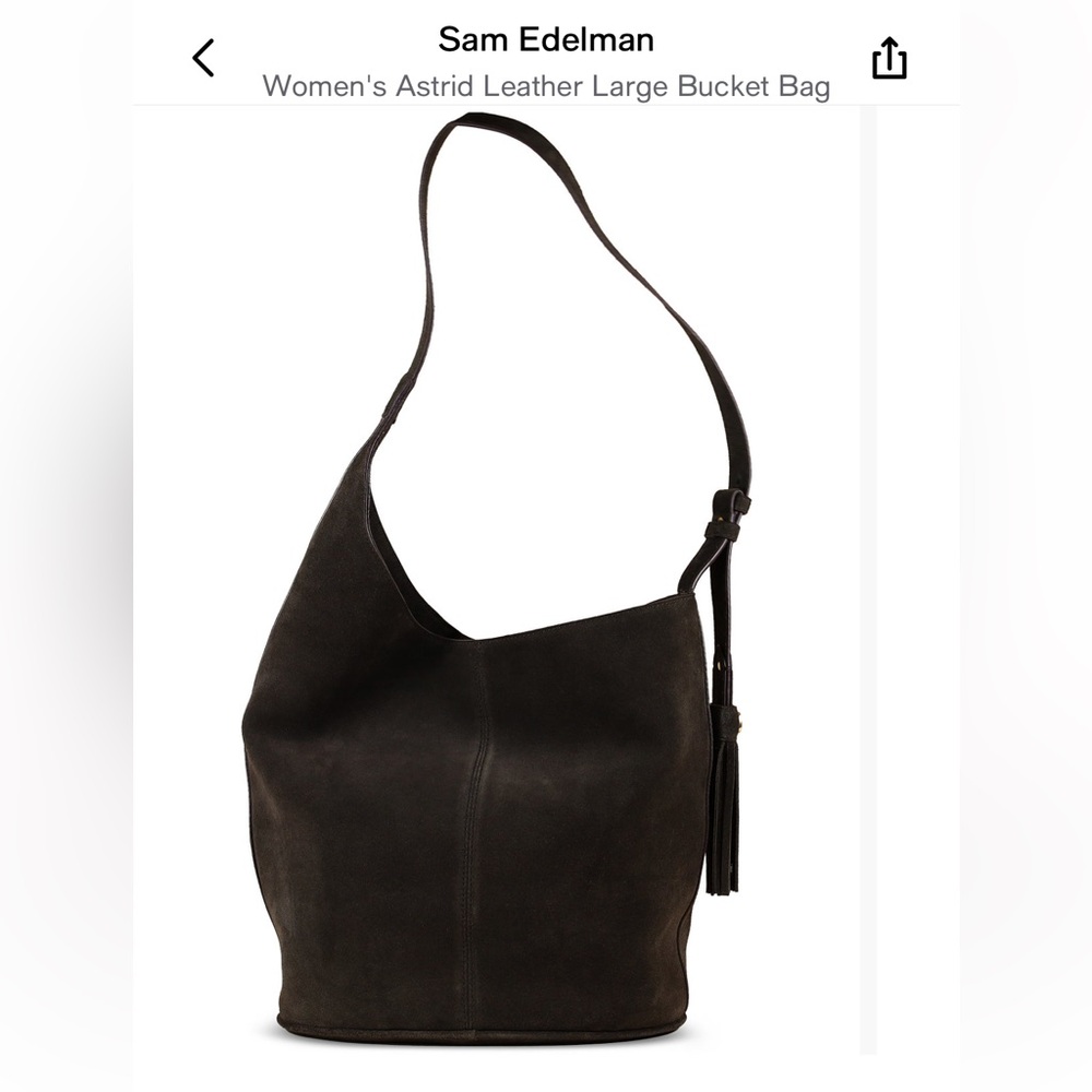 Sam Edelman🤎🖤 Astrid spiced pecan Suede Women's Black Leather Bucket Bag NWT